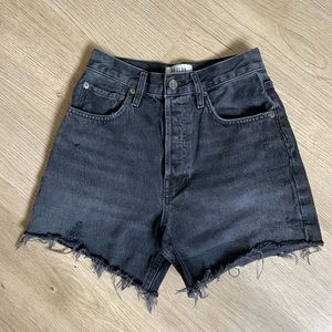 AGOLDE High Rise Riley Distressed Black Shorts Aritzia Size 25